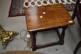 A nice quality reproduction oak side table in the coffin stool style, approx 46 x 34cm