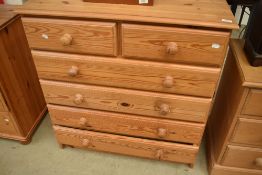 A natural pine chest of two over four drawers, having ply bases, width approx. 88cm