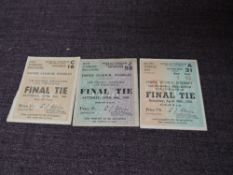 Three F A Cup Final Tickets, Saturday April 30th 1949, East Standing Enclosure C16, Saturday April