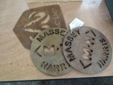 Three Tractor Badge Casting Plates including Massey Marris