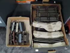 Two boxes of Hornby 0 Gauge, comprising Three Rail Track and Rolling Stock