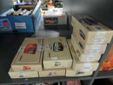 Nine modern Corgi diecast Classic Commercials Buses and Vans, all boxed