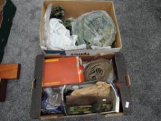 Two boxes of 00 scale Track Ballasts, Hornby Layout items, Tree's Bushes, Bark and Coal etc