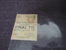 A 1939 F A Cup Final Ticket, Saturday April 29th, North Terrace Seats, G72, Row 28 Seat 57