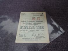 A 1938 F A Cup Final Ticket, Saturday April 30th, South Terrace Seats, A30, Row 20 Seat 12