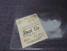 A 1937 F A Cup Final Ticket, Saturday May 1st, North Terrace Seats, D6, Row 2 Seat 9