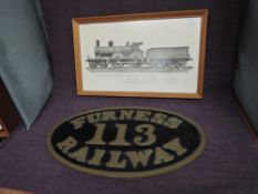 A framed print, Glasgow and South Western Railway 4-4-0 Loco & Tender no 74 along with a
