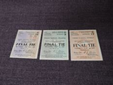 Three F A Cup Final Tickets, Saturday May 3rd 1952, North Terrace Seat G74, Row 25, Seat 106,