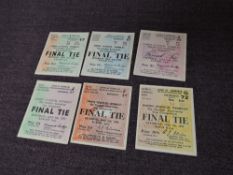 Six F A Cup Final Tickets, Saturday May 7th 1955, North Terrace Seat G72, Row 19, Seat 50,