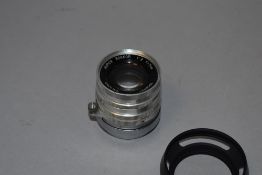 A Chiyoko Super Rokkor 5cm lens No 1500421 fitted with a Lieca mount