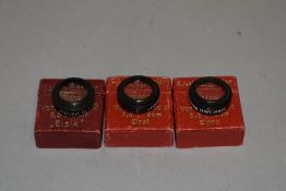Three Leica Close up lenses and a Close Up kit. The ELPIK 5cm, ELPRO 5cm, ELPET 5cm all boxed and