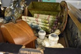 A selection of ceramics including asparagus Majollica style dish AF
