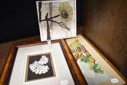 A selection of collage style pictures and wool work
