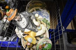 A selection of ceramics and plates including Maling ware and Cappo style figure