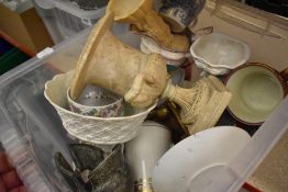 A selection of ceramics and glass wares including model Roman helmet