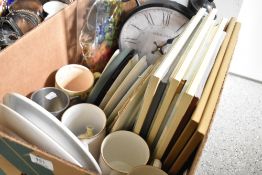 A selection of ceramics and prints including large alarm style clock