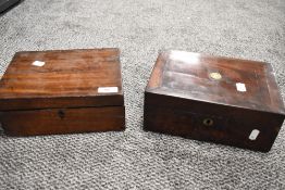 A 19th century figured mahogany rectangular box, together with a similar example.