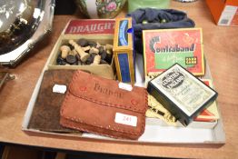 A selection of vintage games including Bridge,Chess pieces,card games and marbles.
