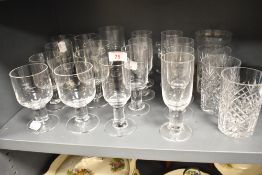 A selection of modern glasswares, to include Lismore style tumblers, rummers and flutes