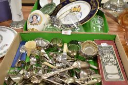 A selection of mixed flatware, cutlery, napkin rings, condiments, together with a selection of