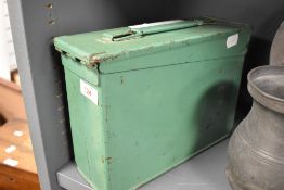 A late 1950's green painted British Military ammunition box, bearing war department mark
