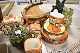 A mixture of ceramics including cottage ware, crumb tray and brush, apple sauce and celery