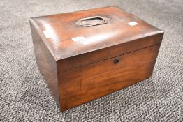 A 19th century mahogany sewing box, vacant interior.
