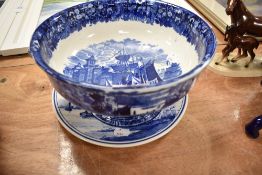 A Wedgwood blue and white 'Ferrara' pattern twin-handled and footed bowl, impressed 'Wedgwood' to