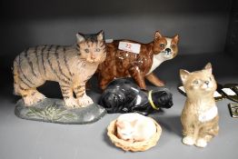 A Beswick Pottery kitten figure, black oval back stamp, sold together with a selection of other