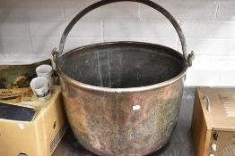 An impressive and large copper and brass cheese kettle,AF