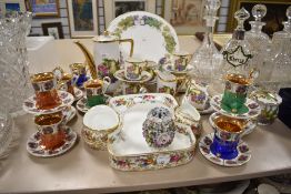 A variety of ceramics including Hammersley breakfast serving set, heavily gilded Burgan cabinet cups