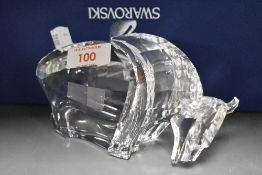 A crystal glass Swarovski figure study of a Buffalo with box