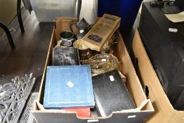 An assortment of vintage and antique flat ware, tankards, tea pot and similar including boxed fish