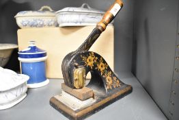A Victorian lacquered metal office punch or blind stamp, the later plate for 'Regil Farm, Winford