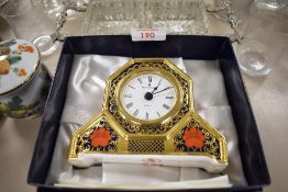A Royal crown Derby mantel clock in the 'Old Imari' design.