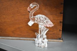 A crystal glass Swarovski figure study of a Flamingo bird having box
