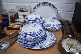 A selection of blue and white ware including Losol ware 'Bowness' Tureens, plates and platters and