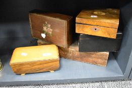 A 1930's Art Deco walnut musical cigarette box, a Victorian mahogany Handkerchief box and a
