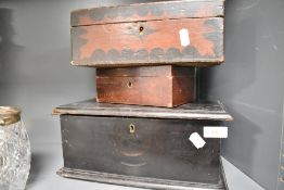 A Victorian stained wood rectangular box, together with two other boxes.