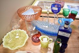 A mixed lot of glass including late 19th century pearline jug and bowl,milk and cut glass jug and