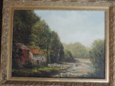 An oil painting, Dyer, estuary scene, 29 x 39cm, plus frame