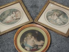 A pair of prints, after Cosway and Gardiner, period beauties in a landscape setting 24 x 26cm, and a