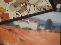 A print, after Sabrina Roscino, Provence landscape, 60 x 120cm, and a print, after Novak, flowers,