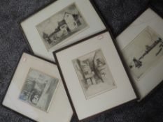 Four etchings, W R Wakefield, inc On the Mersey, each signed, 16 x 23cm, each plus frame and glazed