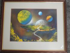 An acrylic painting, A G R, cosmic vista,indistinctly signed and dated 1993, 29 x 41cm, plus frame