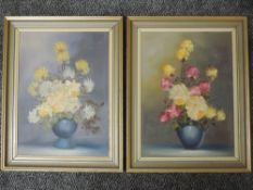 A pair of oil paintings, still life, each 39 x 29cm, plus frame