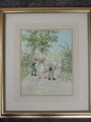 A pastel sketch, Margaret Chapman, nostalgic farmyard, signed 33 x 25cm, plus frame and glazed
