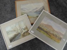 Three watercolours, T Jordan, landscapes, each signed, inc lake, 22 x 33cm, each plus frame and
