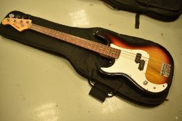 A Westfield, left handed, bass guitar
