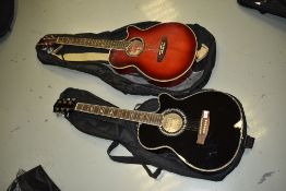 A Martin Smith acoustic guitar, appears to be fitted with undersaddle pickup and a Session pro